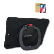 StylePro, combo, iPad Pro 11" case + screen protector, tough shockproof kids cover with rotating stand, black.