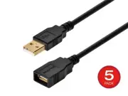 Monoprice USB Type-A to USB Type-A Female 2.0 Extension Cable - 3ft Black 5-Pack