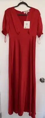 Diane von Furstenberg DVF Avianna Gathered Satin Maxi Dress 10 Red New