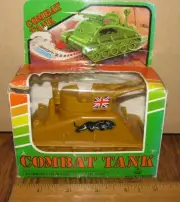 Vintage Combat Tank Friction Moving & Sound Toy 6264 Army Yellow Panther UK Flag