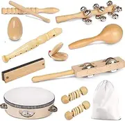 Toddler Musical Instruments International Natural Wooden Percussion Instruments Toy for Kids Preschool Educational, Musical Toys Set for Boys and Girls with Storage Bag