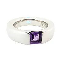 在飛比找Yahoo奇摩購物中心優惠-萬寶龍MONTBLANC壓印LOGO淺籃x紫寶石鑲飾寬版戒指