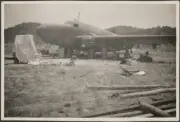 A wrecked Lockheed Lodestar with a group of men 1940 AVIATION OLD PHOTO