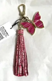 New Brahmin Melbourne BUTTERFLY Lthr Tassel Bag Charm Key Fob CUPID OMBRE Pink