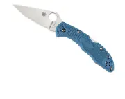 Spyderco Delica 4 Flat Ground 2-7/8" VG10 Satin Plain Blade, Blue FRN Handles
