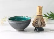Blue & Black Matcha Set: Matcha Bowl, Bamboo Matcha Whisk, Ceramic Whisk Holder