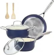 [M MELENTA] Pots and Pans Set, 7 Piece Nonstick Ceramic Cookware Set, Induction Kitchen Cookware Sets, Pots and Pans Non Stick with Oven Safe Handle, 100% PFOA Free, Blue