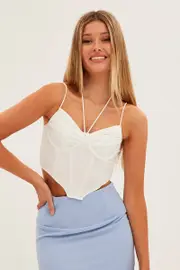 White Ruched Corset Top - Size M, Women's Top