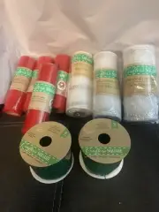 Lot of 9 Rolls mesh: 3 White, 2 green Glitter Ribbon & 4 Red Glitter Tulle