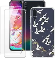 [MILEGAO] Samsung Galaxy A70 Case + 2PCS Screen Protector Tempered Glass, Ultra Thin Bumper Shockproof Soft TPU Silicone Cover Case for Samsung Galaxy A70 (6.7”)