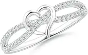 [Angara] Round Lab Created Diamond Criss Cross Heart Promise Ring in 925 Sterling Silver for Women | April Birthstone Jewellery for Her