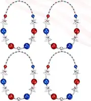 Cozypower Huge 36'' Patriotic Beads Necklaces Set Red Blue White Star Spangled Ball Bead Necklace Bundle for USA American Independence National Day 4th of July Anniversary Party Accessories