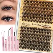 QUEWEL DIY Lash Extension Kit 280Pcs Lash Clusters Eyelash Extension Kit Mix 12-18mm 30D 40D Individual Lashes Kit with Lash Bond and Seal and Tweezers for Easy DIY at Home(DJ-30+40D Kit)