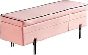 Ottoman Footstool Folding Storage Ottoman Shoe Stool Northern Europe Rectangular Bench Flip Storage Technology Cloth Cover with Metal Legs(Pink,150x40x45cm)