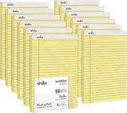 ViVin 5 x 8 Inch Legal Pads, 12 Pack, Narrow Ruled, 50 Sheets Per Writing Pad, Canary Yellow Paper, Perforated Note Pads Ideal for Home, Office, Business, 600 Sheets (12 Pack of 50)