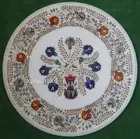 24 Inches White Marble Coffee Table Top Multicolor Stone Inlay Work Lawn Table