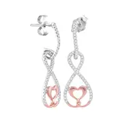 14k White Rose Gold Round Diamond Dangle Infinity Heart Earrings 1/4 Cttw