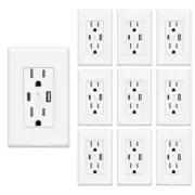 10Pack USB Type C Wall Outlet Duplex Receptacle 15A, Smart 4.8A Quick Charging