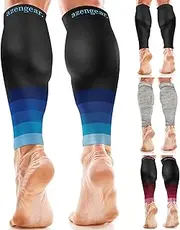 aZengear Calf Sleeves for Men & Women (20-30 mmHg) - Calf Support - Compression Calf Guards - Leg Sleeves for Torn Muscle - Shin Splints Brace (Pair) (S/M, Black/Blue)