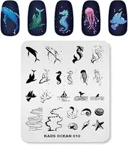 Alexnailart Nail Art Stamping Plates Image Template with Ocean Mermaid Shell Jellyfish Beach Patterns for Nail Design Manicure Print DIY Nail Design Nail Polish Transfer Tools