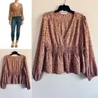 Babydoll Cropped Top 1X XL? Leopard Print Brown Smocked Puff Sleeve Lightweight