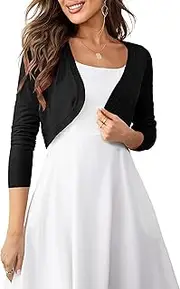 [U.Vomade] Women's Cropped Cardigan Bolero Shrug Open Front Sweater Long Sleeve S-1X