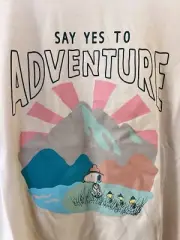 Peanuts Snoopy Beagle Scout SAY YES TO ADVENTURE Womens Cream T Shirt Size XL