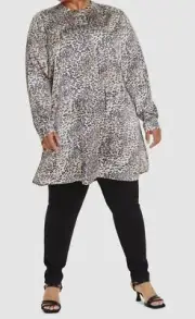 Anne Klein Women's Animal-Print Split-Neck Tunic Top Plus Size 1X