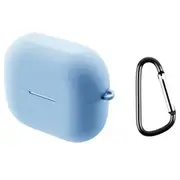 For Samsung Galaxy Buds 3 Case, Protective Silicone Cover, Carabiner Hook, Light Blue