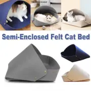 Semi Enclosed Felt Cat Bed Foldable Removable Cozy Sleeping House for Cats Pets