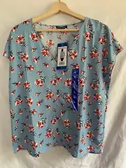 Hilary Radley Shirt Women's Large Blue Floral Short Sleeve