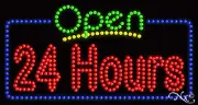 NEW “OPEN 24 HOURS" 32x17 BORDER SOLID/ANIMATED LED SIGN W/CUSTOM OPTIONS 25434