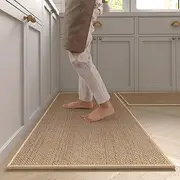 MontVoo Rugs and Mats Washable [2 PCS] Non-Skid Natural Rubber Runner Rugs Set for Kitchen Floor Front of Sink, Hallway, Laundry Room 17"x30"+17"x47" (Oats)