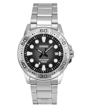 Casio Standard Analog Quartz MTD-140D-1AV Mens Watch Stainless Steel Black Dial Date Display 100M