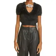 Alexander Wang Crystal Knot Crop Faux Fur Top in Black at Nordstrom, Size X-Small