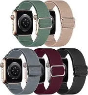 5 Pack Nylon Watch Bands for Apple Watch,T Tersely Stretchy Solo Loop Bands for Apple Watch Band 38/40/41/42/44/45/46/49mm for Women Men,Nylon Elastic Braided Strap for iWatch Ultra 2,Series 10/9/8/7/6/5/4/3/2/1/SE