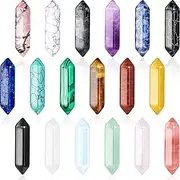 18PCS Healing Crystals Set Hexagonal Bullet Shaped Meditation Gemstone Natural Stone Rose Quartz Crystals Amethyst Tiger Eye Chakra Stones Energy Crystals with packing box