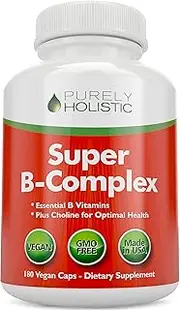 Vitamin B Complex - 8 Super B Complex Vitamins with Choline & Inositol, Vitamins B1, B2, B3, B5, B6, B8, B9 & B12 - B100 Complex - 180 Vegan Capsules - 6 Month Supply - Made in The USA