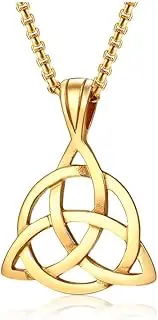 [Mealguet Jewelry] Stainless Steel Irish Celtic Triquetra Triangle Trinity Knot Pendant Necklaces for Men, 24" Rolo Chain, Irish Celtic Jewelry for Men Women, No Gemstone