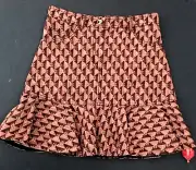 Sandro France Pauline SZ 38 Pink /brown Print Ruffle Hem Mini Skirt Women's- NWT