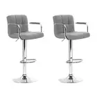 Artiss 2x Bar Stools Fabric Gas Lift Kitchen Stool Chairs Swivel Chrome Grey NEW