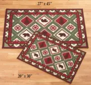 Set of 2 Kitchen Rugs (20"x30" & 27"x45") WOODLAND AZTEC PATCHWORK BEARS