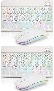 2 Pack Ultra-Slim Bluetooth Keyboard and Mouse Portable Rechargeable 7-Color Backlit for Apple iPad iPhone Samsung Tablet iPhone Smartphone iOS Android Windows Round Keys -White