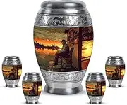 Fishing Urns for Ashes Adult Male - Cremation Urns for Women - Ashes Keepsake - Sunset Funeral Ashes Holder - Small Urn for Human Ashes Keepsake (Combo of 5, Large 10 Inch & Small 3 Inch)