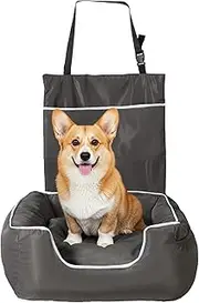 Car Dog Seat Bed 3-in-1 - Portable Pet Mat for Cars, Home & Outdoors | All-Season Comfort | 3 Storage Pockets | Non-Slip Waterproof Base | Fits Most Vehicles & Dogs (55x55cm, Grey)
