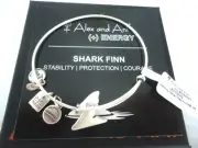 Alex and Ani SHARK FIN Russian Silver Charm Bangle New W/Tag Card & Box