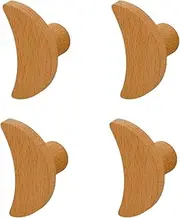 Handle Knobs 4Pcs Drawer Cabinet Wardrobe Door Solid Wood Handle Original Wood Color Beech Wood Single Hole Cabinet Wooden Handle Moon Style