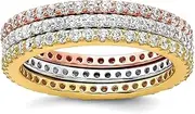[JewelryWeb] 925 Sterling Silver Rhodium Plated Gold and Rose tone CZ Simulated Diamond 3 Eternity Band Set-Eternity Ring for Women and Men