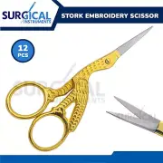 12 Pcs Stork Sewing Embroidery ManiCure Scissors Gold Plated 3.5" Bird Shape