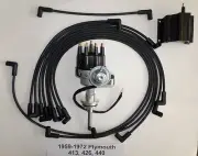 PLYMOUTH 413-426-440 BLACK SMALL Cap HEI Distributor, COIL & Spark Plug Wires
